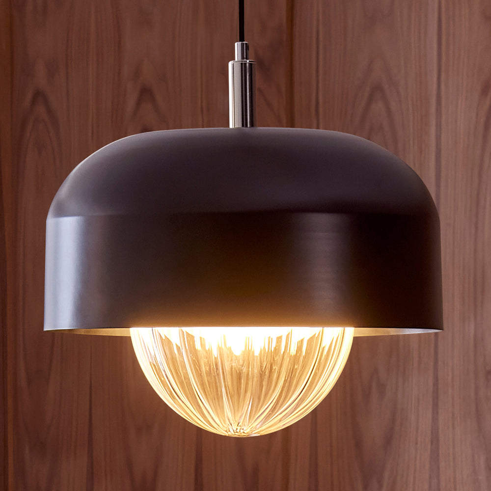 Bourbon Brass Pendant with Reeded Glass