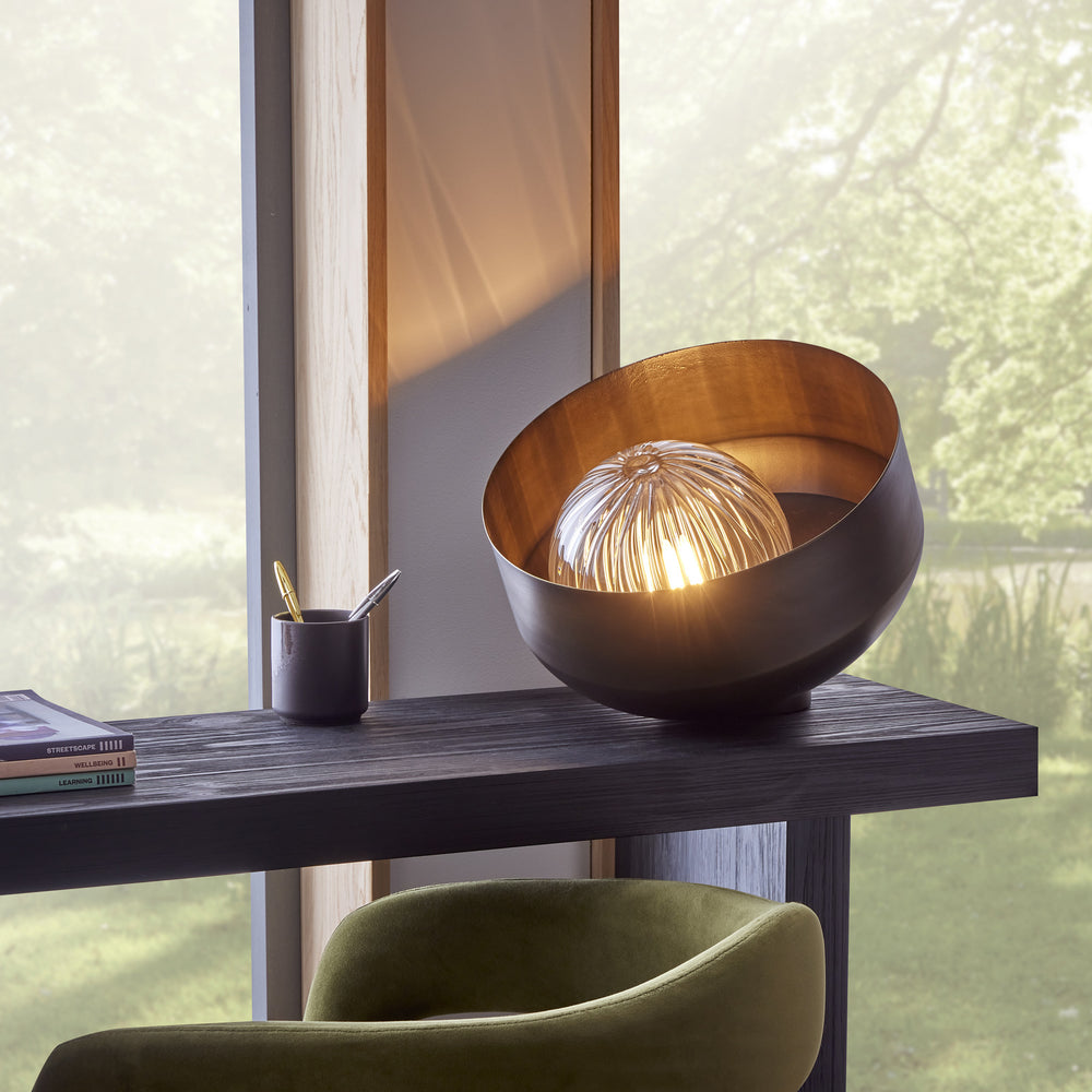 Bourbon Brass Table Lamp with Reeded Glass